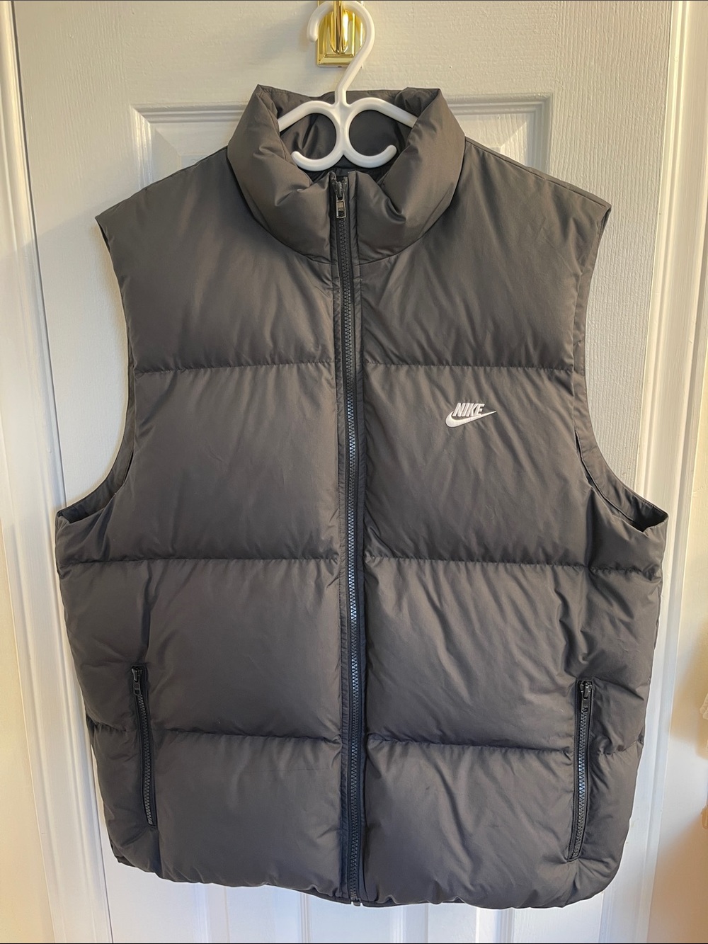 Nike Men’s Black Down Quilted Puffer Vest with White Swoosh
